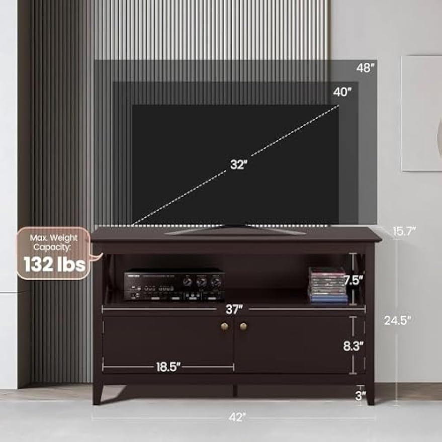 Yaheetech Wooden TV Stand for TVs Up to 48 inch, Media Entertainment Center Table, TV Cabinet Table with Storage Open Shelf & 2 Doors for Living Room, Espresso