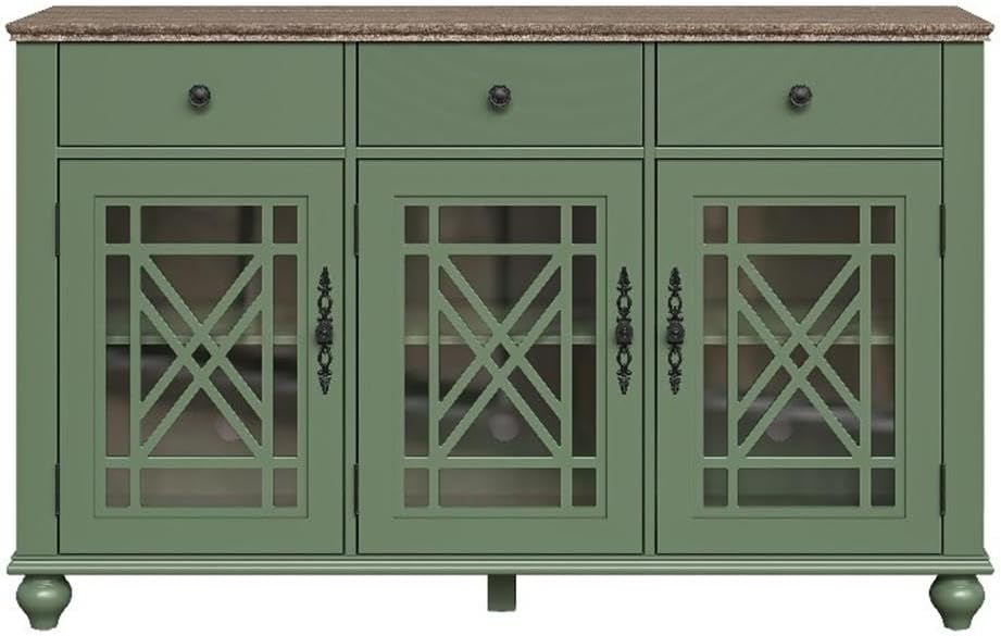 55" Vintage Style Kitchen Buffet Sideboard Cabinet w/Drawers - Green