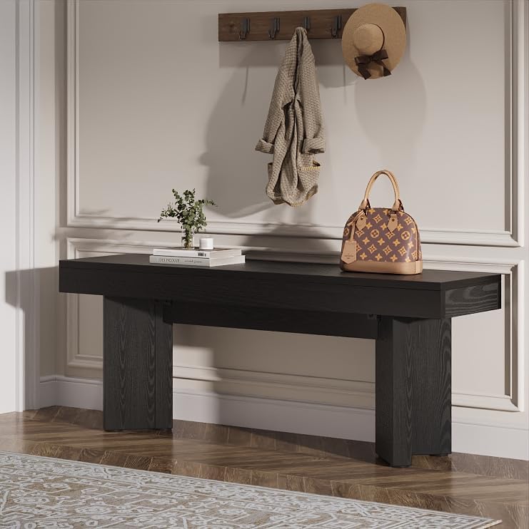 Tribesigns 47" Wooden Entryway Bench, Farmhouse Indoor End of Bed Bench, Long Table Benches Seat for Bedroom, Hallway, Foyer, End of Bed (Rustic Brown)