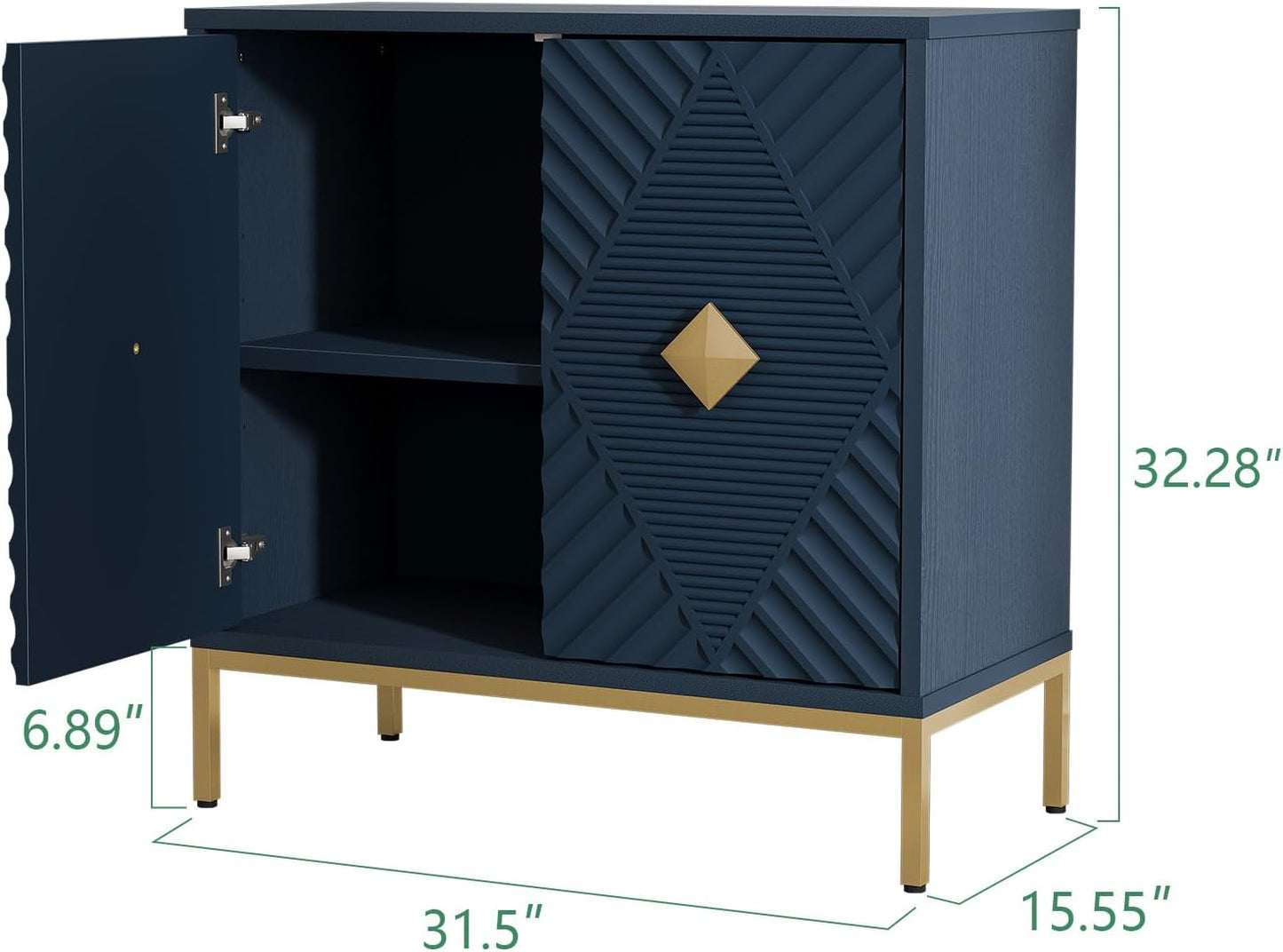 Accent Cabinet with 2 Doors, Blue Sideboard Buffet Cabinet with Storage, Decorative Wood Carved Modern Credenza for Living Room, Entryway, Kitchen