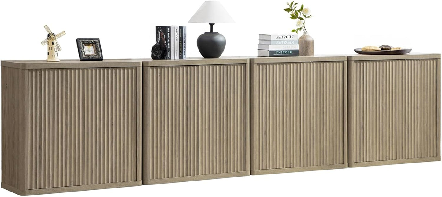 SICOTAS Buffet Cabinet with Storage Sideboard Accent Modern Credenza with Doors & Shelves Fluted 34.6" Tall Media Console Mid Century Coffee Bar Table for Living Room Kitchen Dining Room Hallway