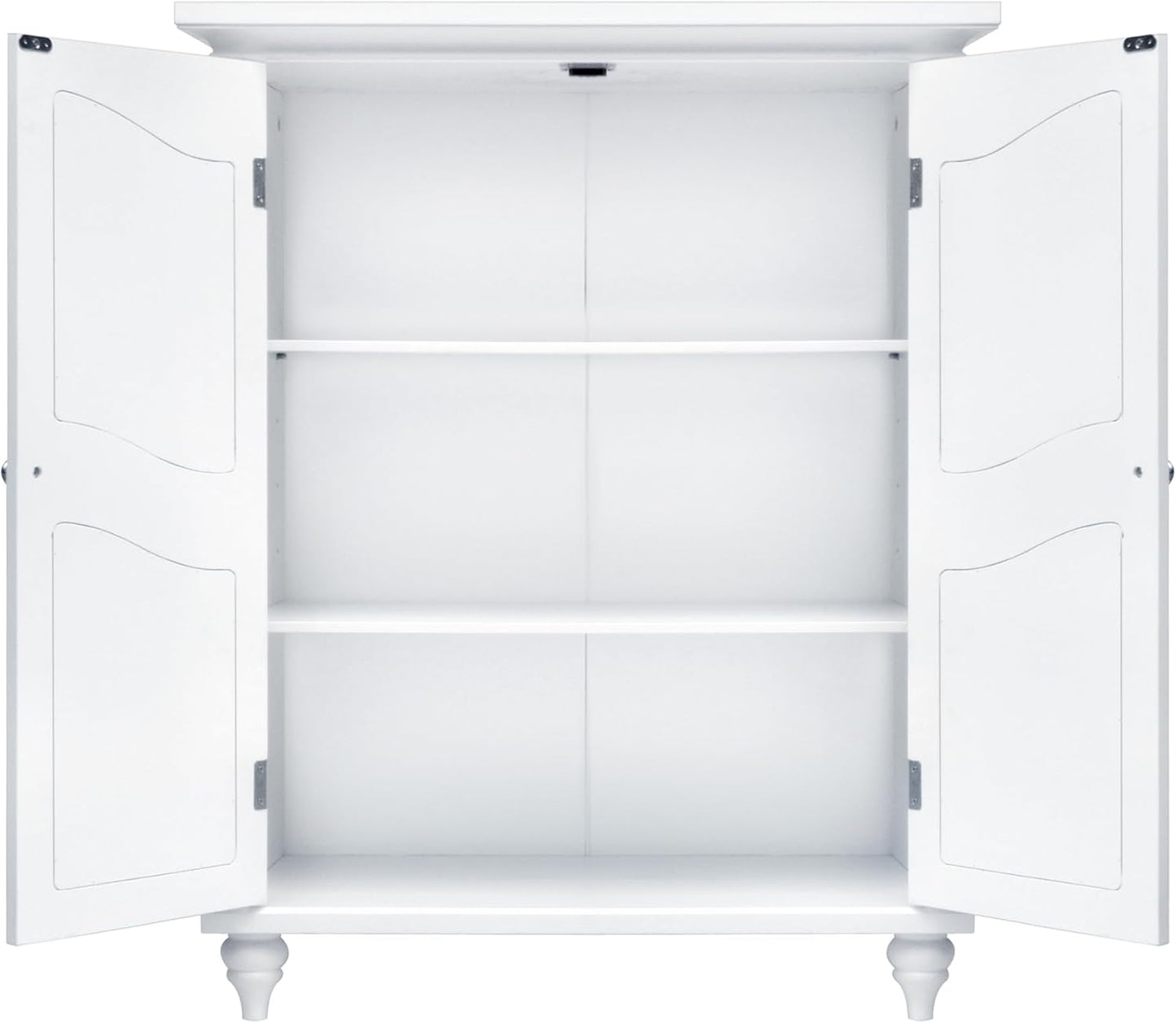 Teamson Home Versailles Wooden Freestanding Floor Storage Cabinet with 2 Adjustable Interior Shelves 3 Storage Spaces and 2 Floral Scroll Doors, White