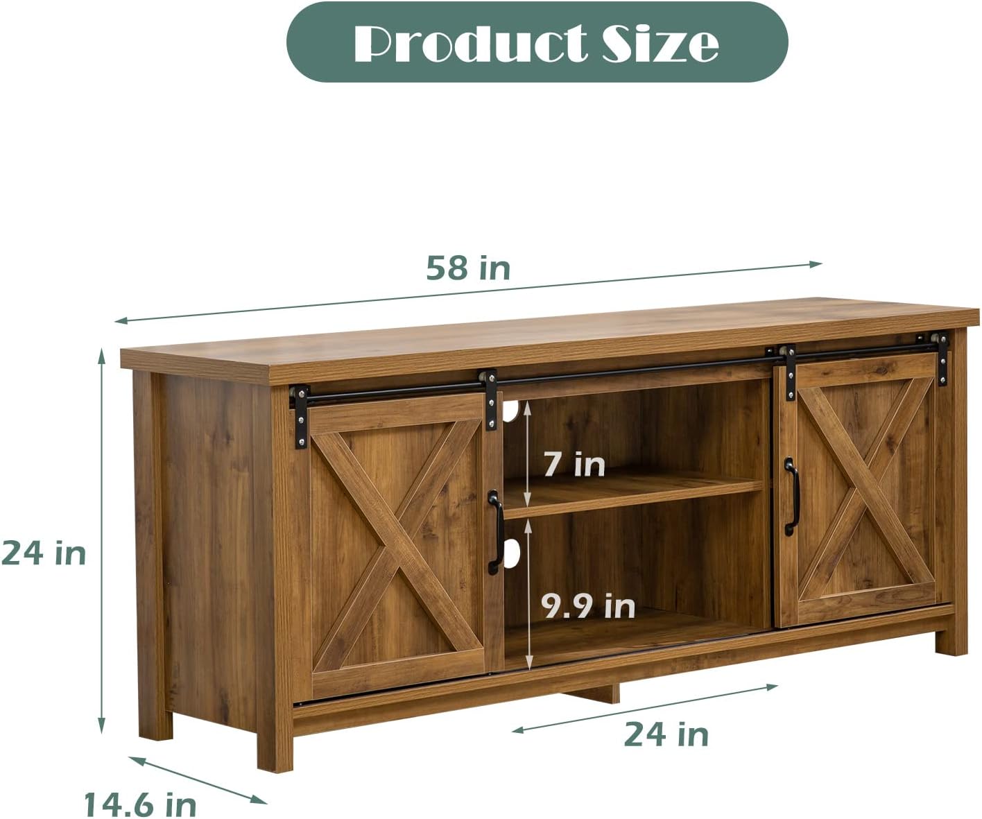 GAZHOME Modern Farmhouse TV Stand with Sliding Barn Doors, Media Entertainment Center Console Table for TVs up to 65”,2-Tier Large Storage Cabinets,Rustic TV Stand for Living Room Bedroom,Brown