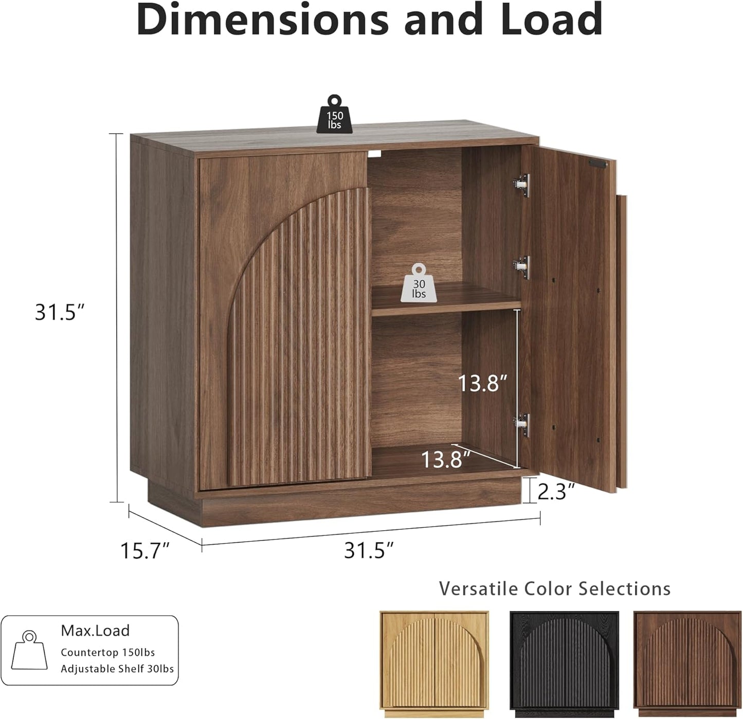 WIN2WIN Fluted Sideboard Buffet Cabinet with Storage, 31.5" Mid Century Modern Accent Cabinet with Double-Layered Arch Door, Small Wood Console Credenza for Dining Living Room Entryway Hallway, Walnut