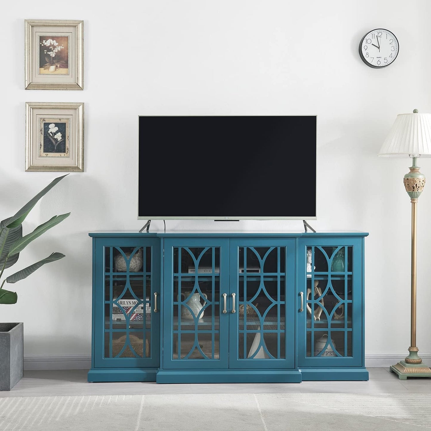 Wooden TV Stand Storage Buffet Cabinet, Sideboard with Adjustable Shelves, Console Table for Dining Living Room Cupboard, (63INCHES TV Stand)