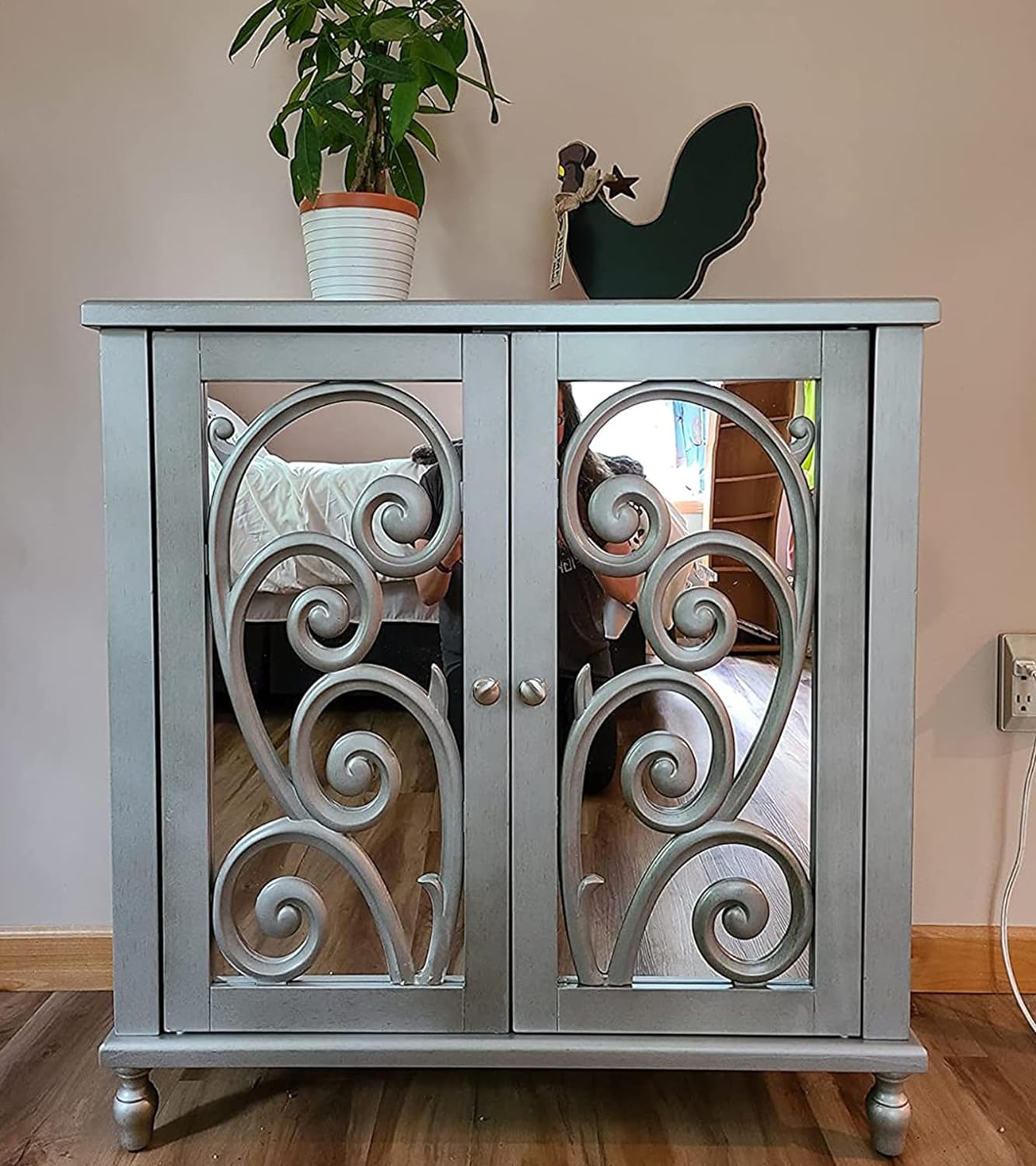 MAISON ARTS Accent Cabinet with 2 Doors and 1 Shelf, Farmhouse Boho Storage Cabinet with Solid Wood Frame, Small Buffet Sideboard for Living Room Entryway, Holds Up to 245lbs
