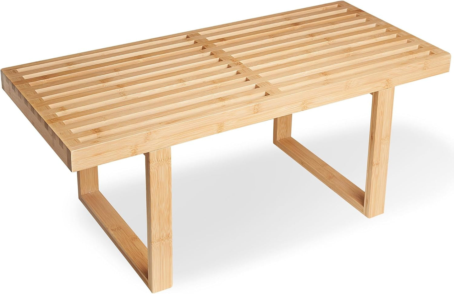 Bamboo Natural 36 inch Wooden Bench, Small Wood Benches for Entryway, Living & Dining Room, Kitchen, Bedroom, Bathroom, Hallway, Front Door, For Indoor & Outdoor Patio Use, Mid Century Modern Decor
