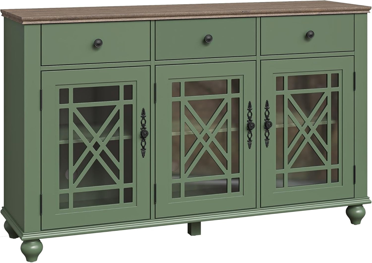 55" Vintage Style Kitchen Buffet Sideboard Cabinet w/Drawers - Green