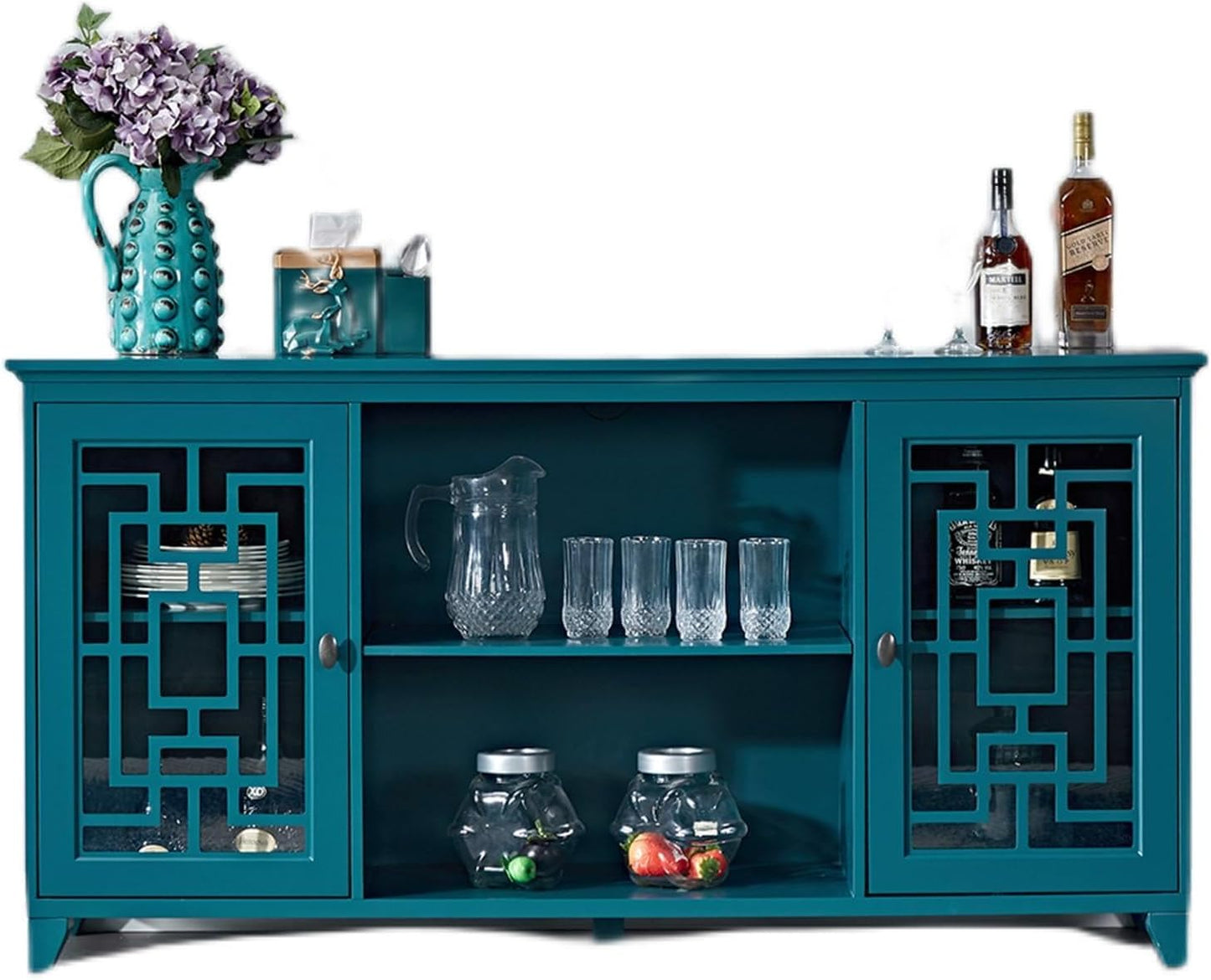 Wooden TV Stand Storage Buffet Cabinet, Sideboard with Adjustable Shelves, Console Table for Dining Living Room Cupboard, (63INCHES TV Stand)