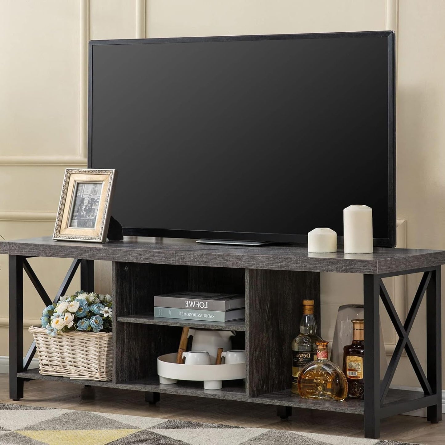 GAZHOME TV Stand for TV up to 55 Inches, TV Cabinet with Open Storage, TV Console Unit with Shelving for Living Room, Entertainment Room, Rustic Brown