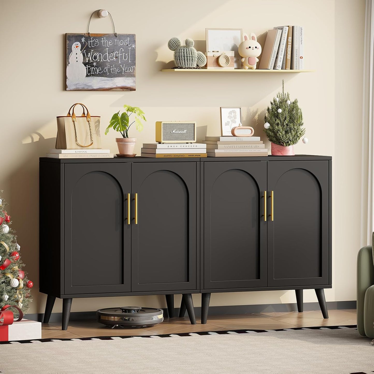 Rovaurx Rattan Storage Cabinet with Doors, Modern Accent Bathroom Floor Cabinet, Sideboard Buffet for Living Room, Entryway, Dining Room and Kitchen, Natural BMGZ108M
