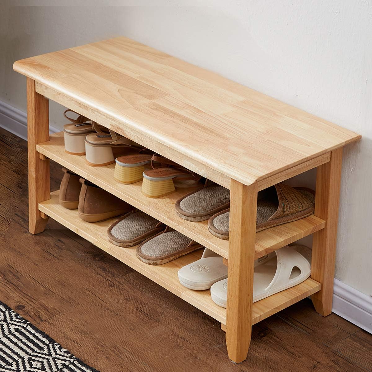 XKZG Storage Bench Wooden Shoe Rack Bench Rustic Solid Wood Entryway Bench (Brown,47.2")