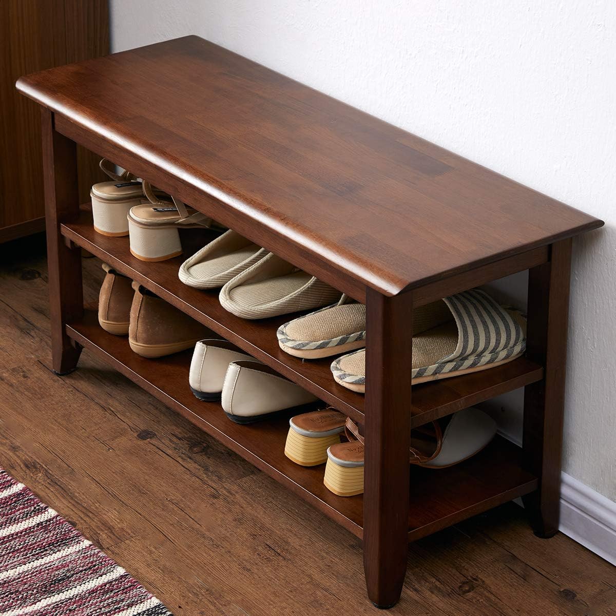 XKZG Storage Bench Wooden Shoe Rack Bench Rustic Solid Wood Entryway Bench (Brown,47.2")