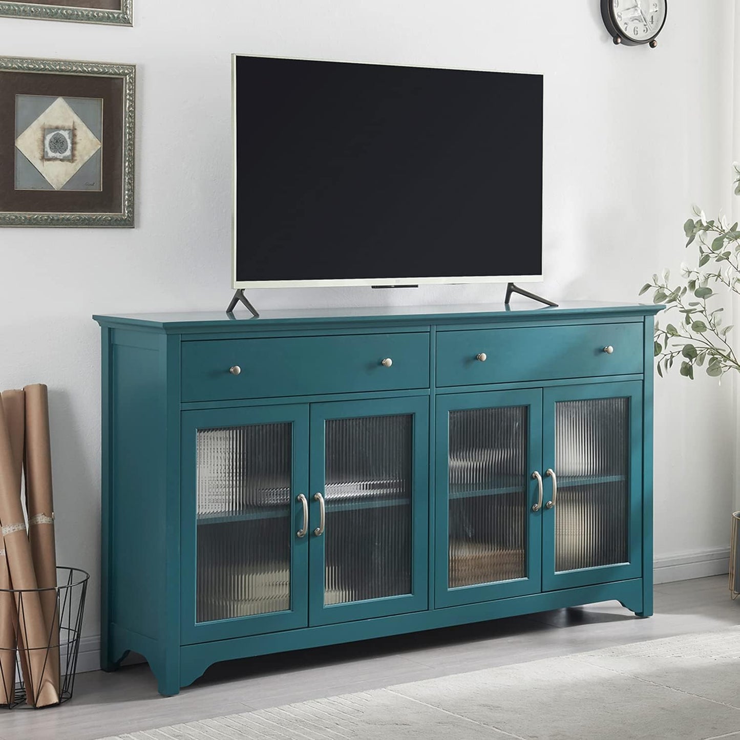 Wooden TV Stand Storage Buffet Cabinet, Sideboard with Adjustable Shelves, Console Table for Dining Living Room Cupboard, (63INCHES TV Stand)
