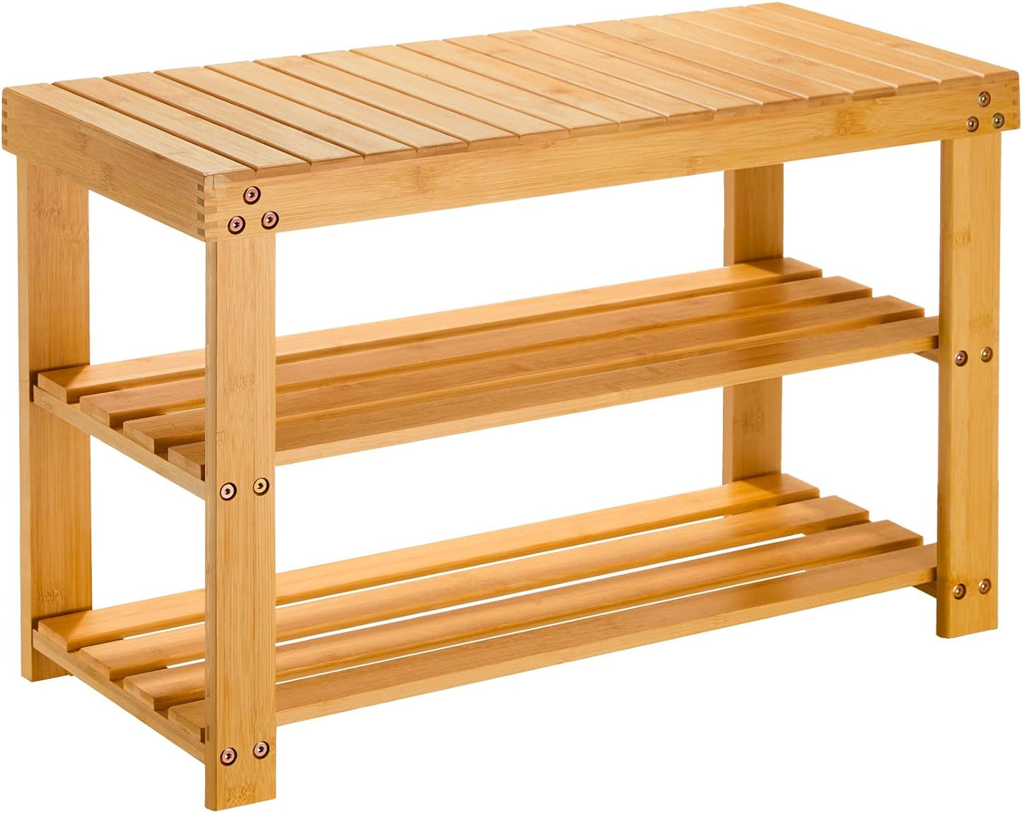 Pipishell Bamboo Shoe Rack Bench, 3 Tier Sturdy Shoe Bench, Storage Shoe Organizer, Holds up to 300lbs for Entryway Bedroom Living Room Balcony, Brown