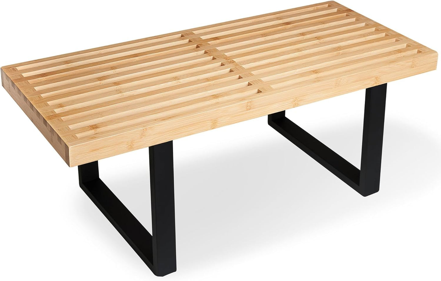 Bamboo Natural 36 inch Wooden Bench, Small Wood Benches for Entryway, Living & Dining Room, Kitchen, Bedroom, Bathroom, Hallway, Front Door, For Indoor & Outdoor Patio Use, Mid Century Modern Decor