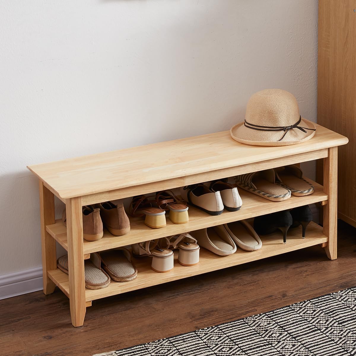 XKZG Storage Bench Wooden Shoe Rack Bench Rustic Solid Wood Entryway Bench (Brown,47.2")