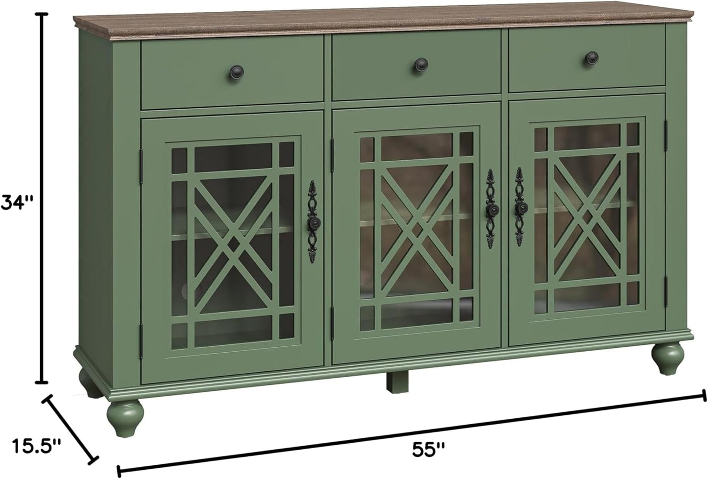 55" Vintage Style Kitchen Buffet Sideboard Cabinet w/Drawers - Green