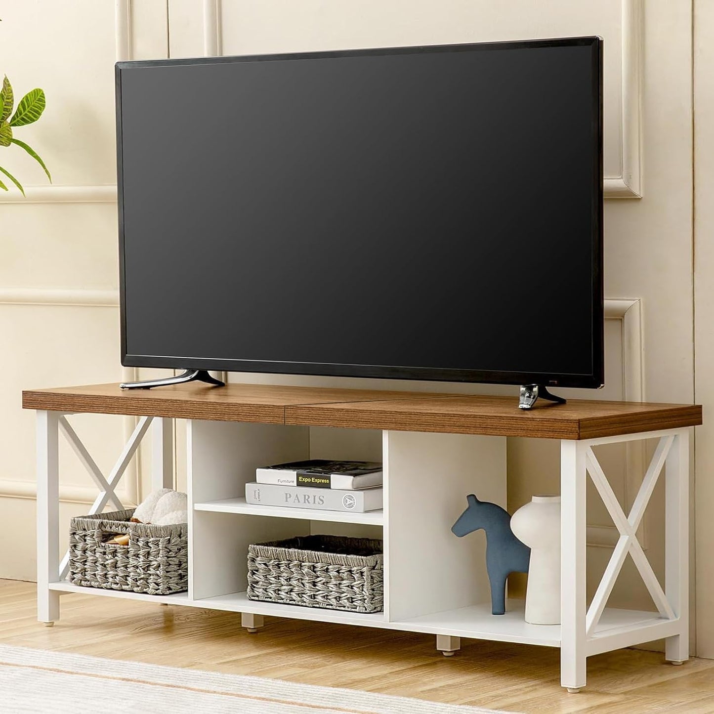 GAZHOME TV Stand for TV up to 55 Inches, TV Cabinet with Open Storage, TV Console Unit with Shelving for Living Room, Entertainment Room, Rustic Brown
