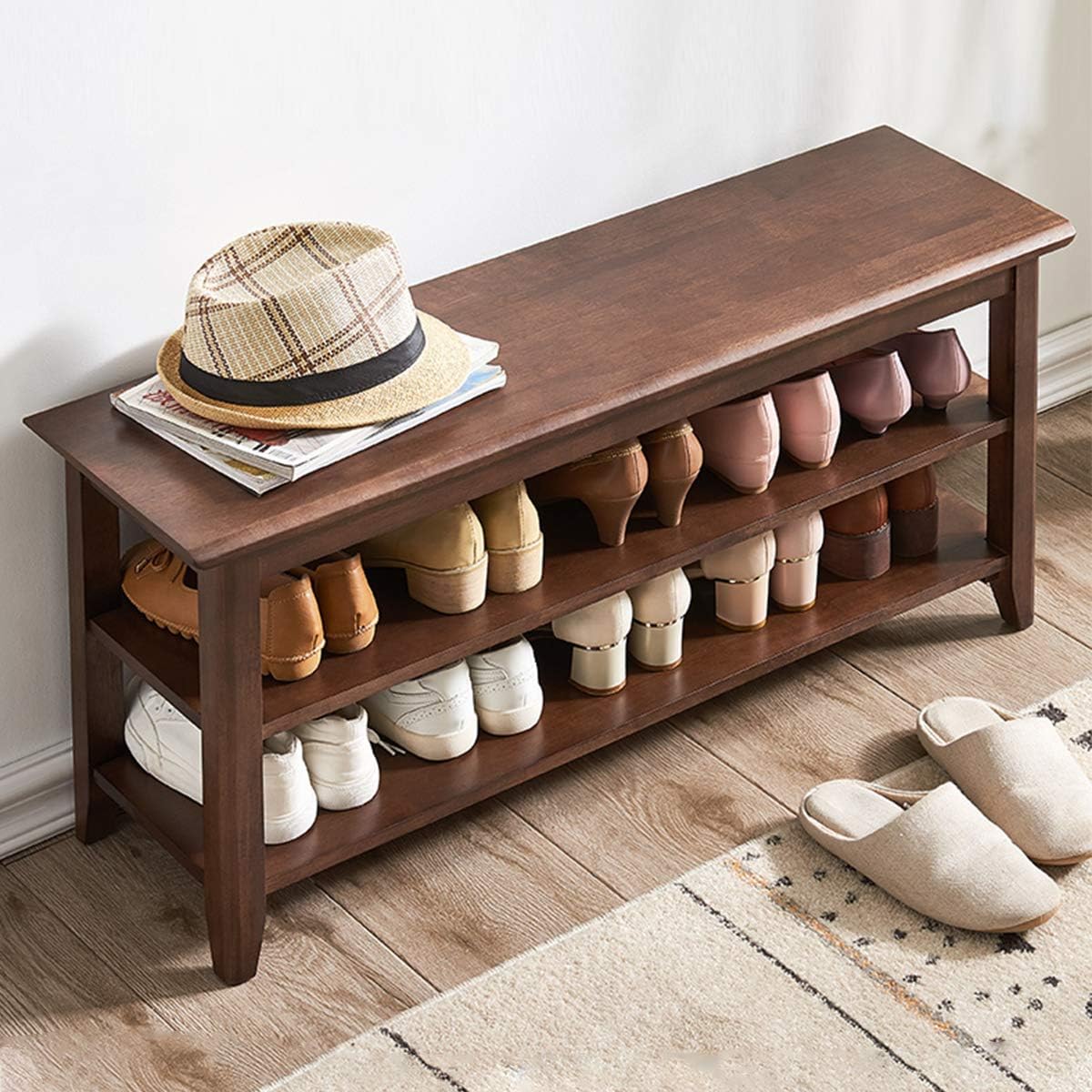 XKZG Storage Bench Wooden Shoe Rack Bench Rustic Solid Wood Entryway Bench (Brown,47.2")