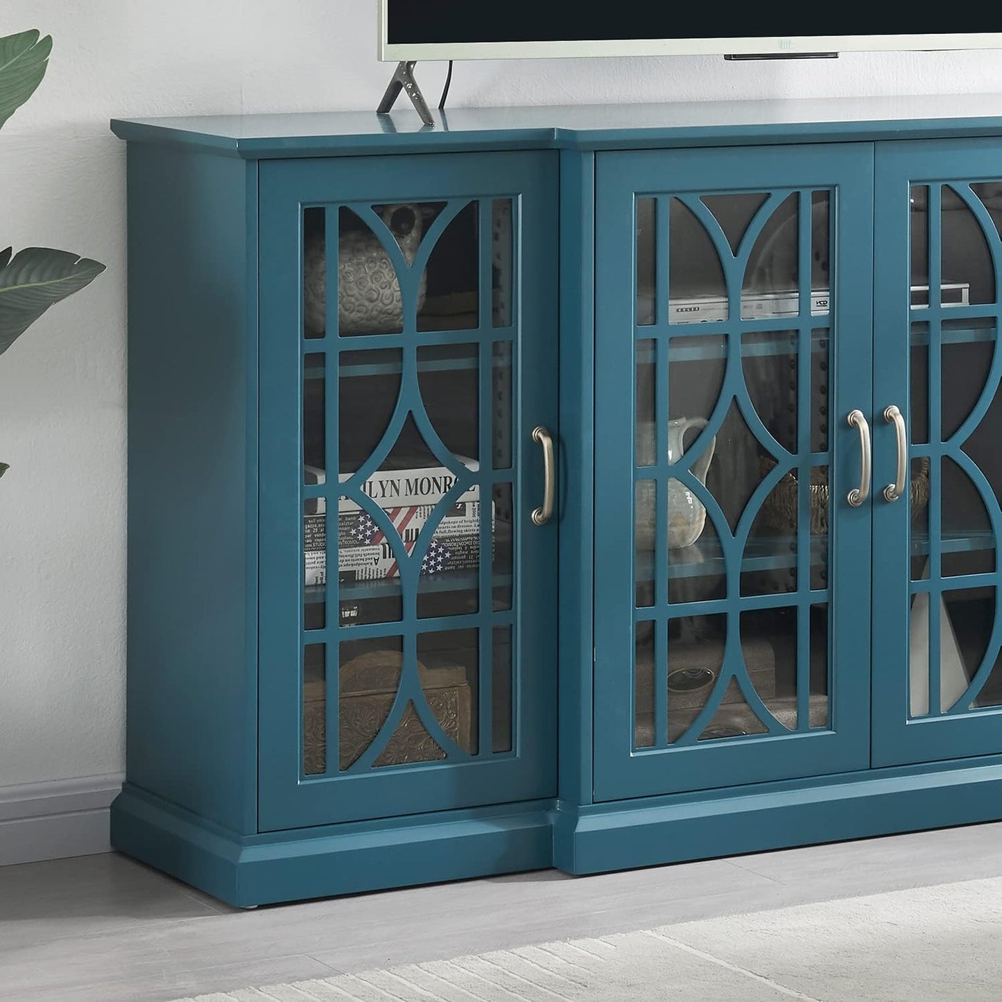 Wooden TV Stand Storage Buffet Cabinet, Sideboard with Adjustable Shelves, Console Table for Dining Living Room Cupboard, (63INCHES TV Stand)