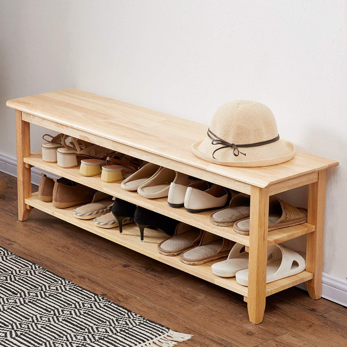 XKZG Storage Bench Wooden Shoe Rack Bench Rustic Solid Wood Entryway Bench (Brown,47.2")