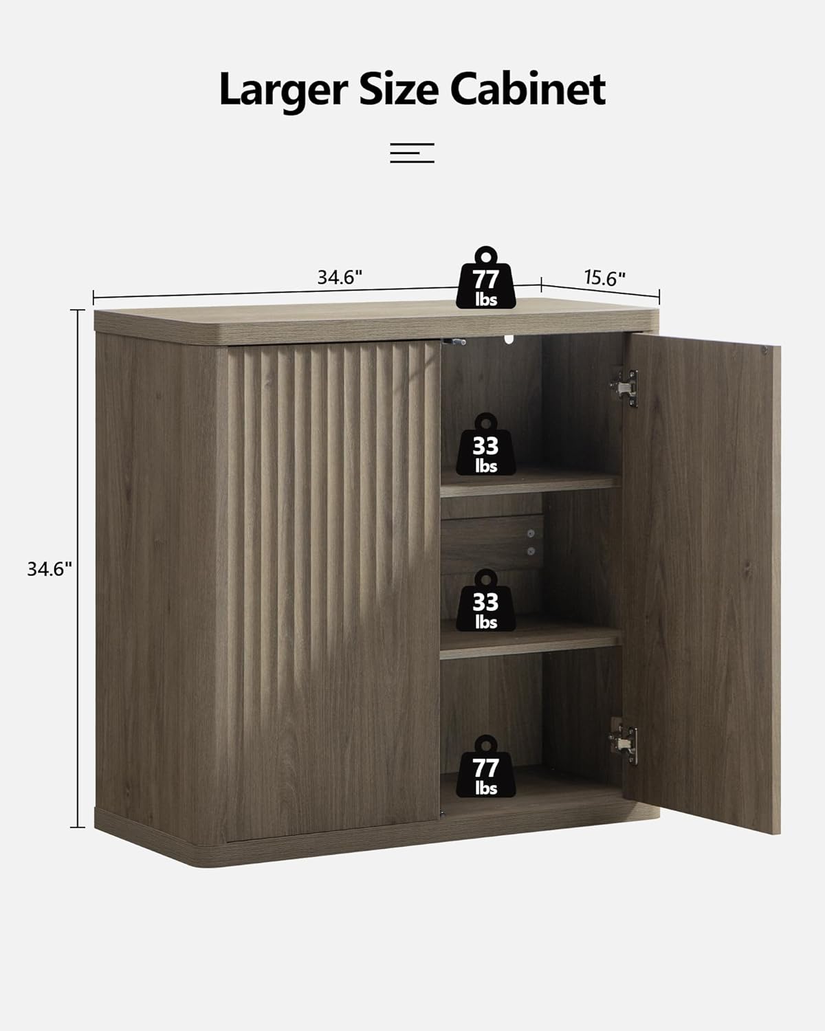 SICOTAS Buffet Cabinet with Storage Sideboard Accent Modern Credenza with Doors & Shelves Fluted 34.6" Tall Media Console Mid Century Coffee Bar Table for Living Room Kitchen Dining Room Hallway