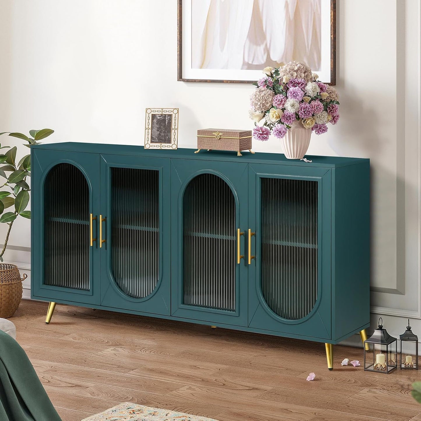 Wooden TV Stand Storage Buffet Cabinet, Sideboard with Adjustable Shelves, Console Table for Dining Living Room Cupboard, (63INCHES TV Stand)