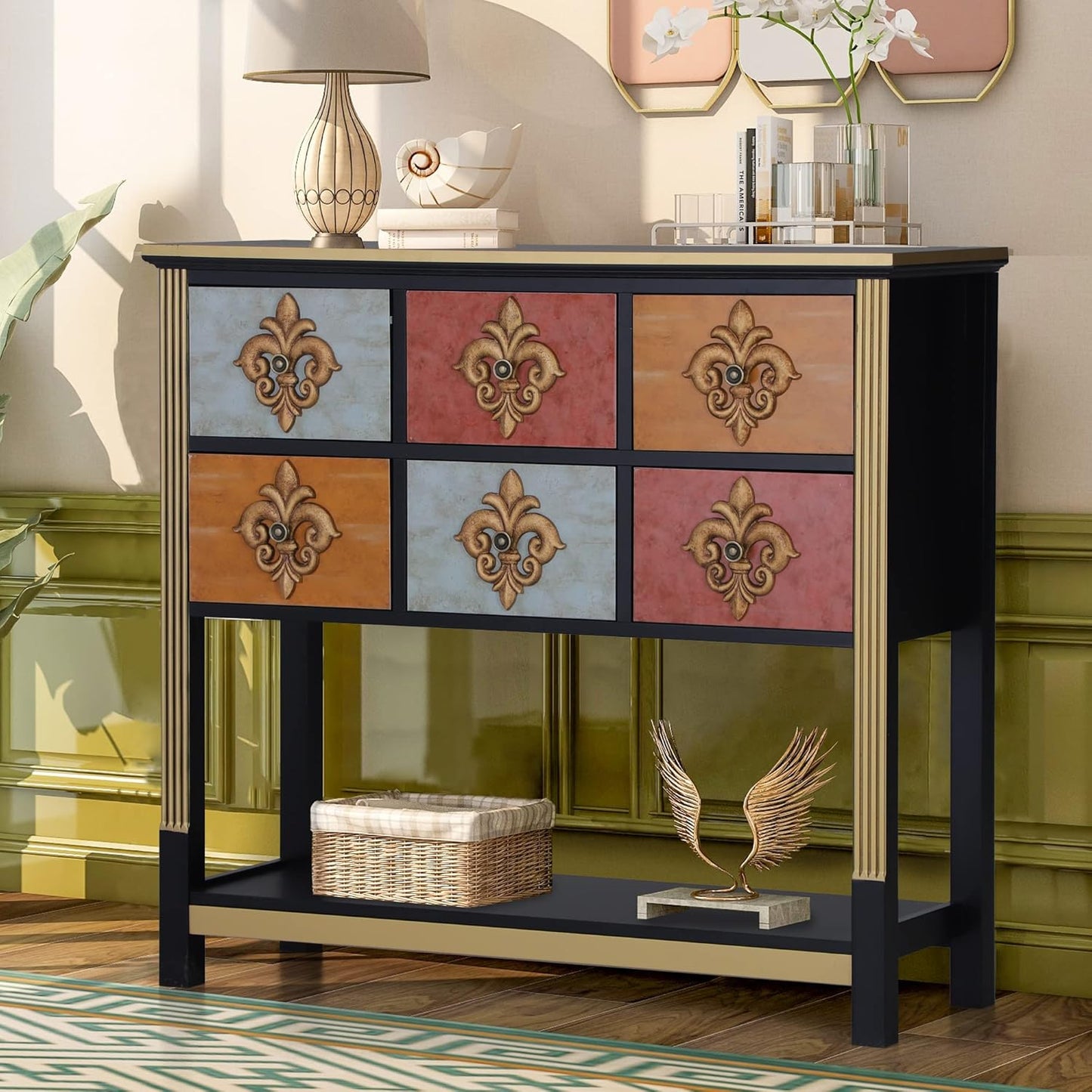 MAISON ARTS Accent Cabinet with 2 Doors and 1 Shelf, Farmhouse Boho Storage Cabinet with Solid Wood Frame, Small Buffet Sideboard for Living Room Entryway, Holds Up to 245lbs