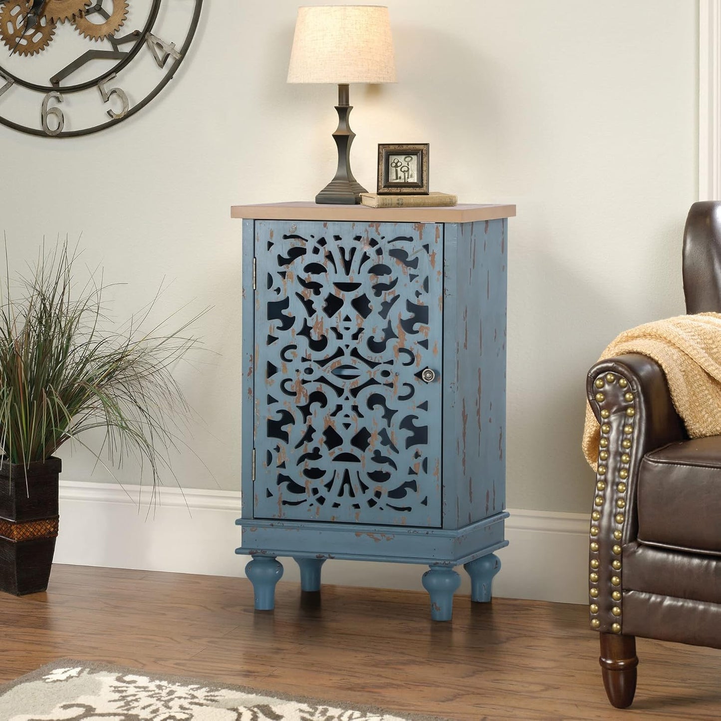 Sophia & William Sideboard and Buffet with Storage, 3-Door Hollow-Carved Accent Cabinet, Distressed Wood Storage Cabinet Cupboard for Kitchen, Dining Room, Living Room, Entryway, White
