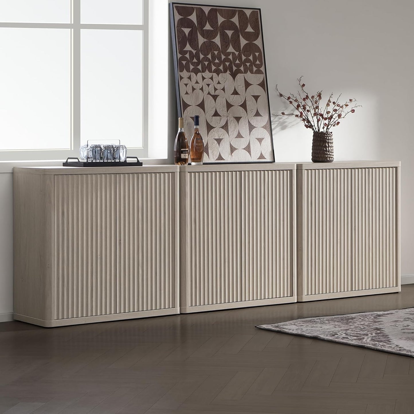 SICOTAS Buffet Cabinet with Storage Sideboard Accent Modern Credenza with Doors & Shelves Fluted 34.6" Tall Media Console Mid Century Coffee Bar Table for Living Room Kitchen Dining Room Hallway