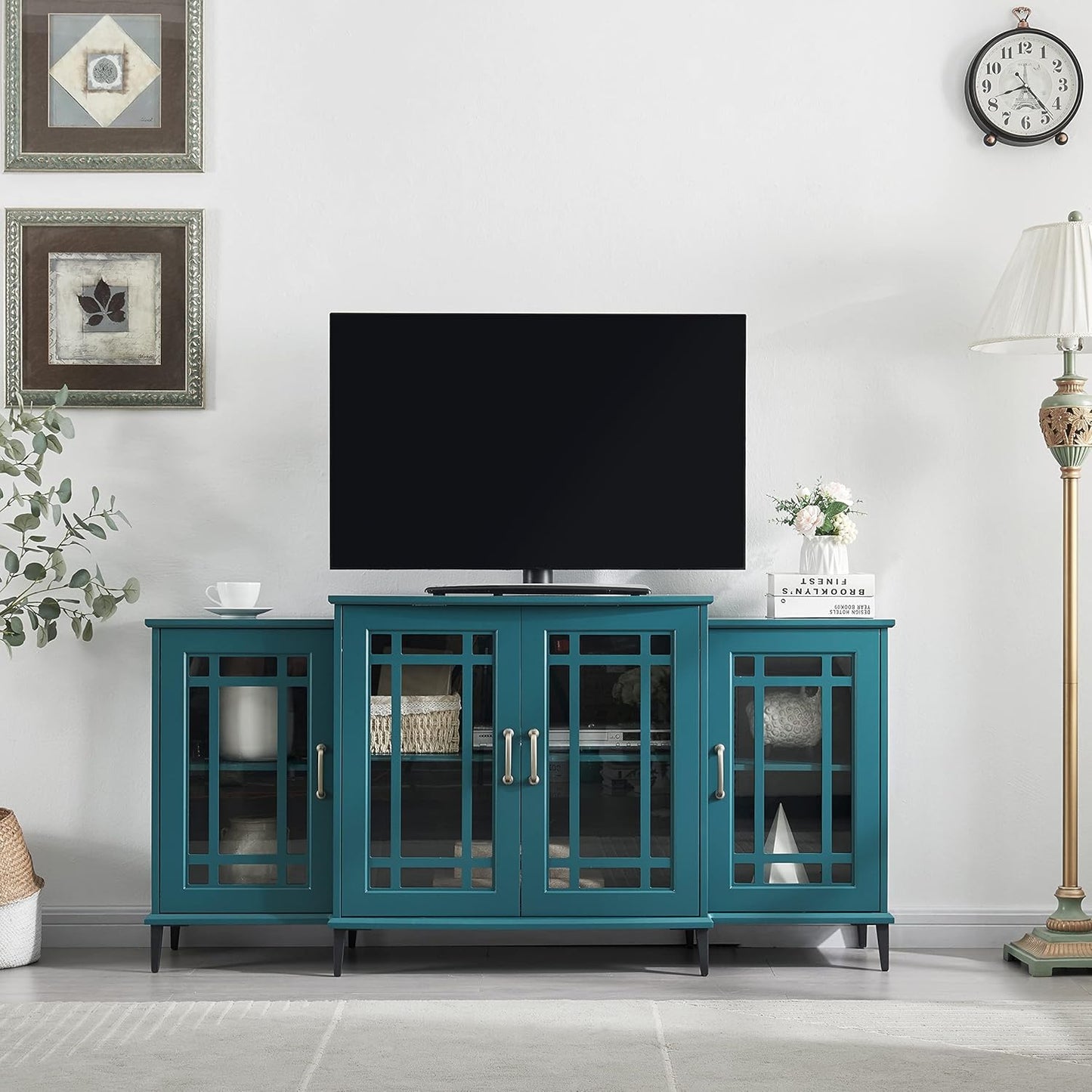 Wooden TV Stand Storage Buffet Cabinet, Sideboard with Adjustable Shelves, Console Table for Dining Living Room Cupboard, (63INCHES TV Stand)