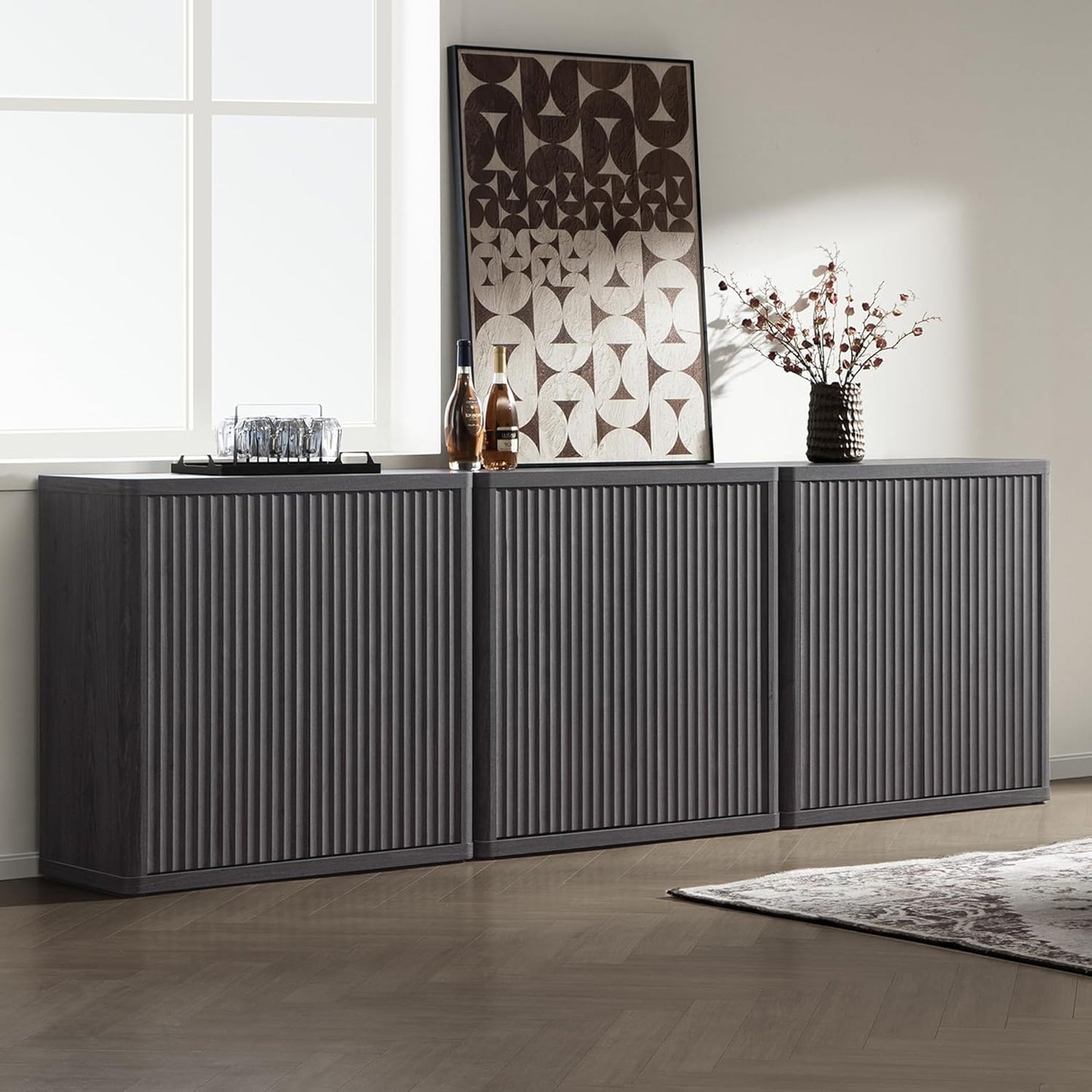 SICOTAS Buffet Cabinet with Storage Sideboard Accent Modern Credenza with Doors & Shelves Fluted 34.6" Tall Media Console Mid Century Coffee Bar Table for Living Room Kitchen Dining Room Hallway