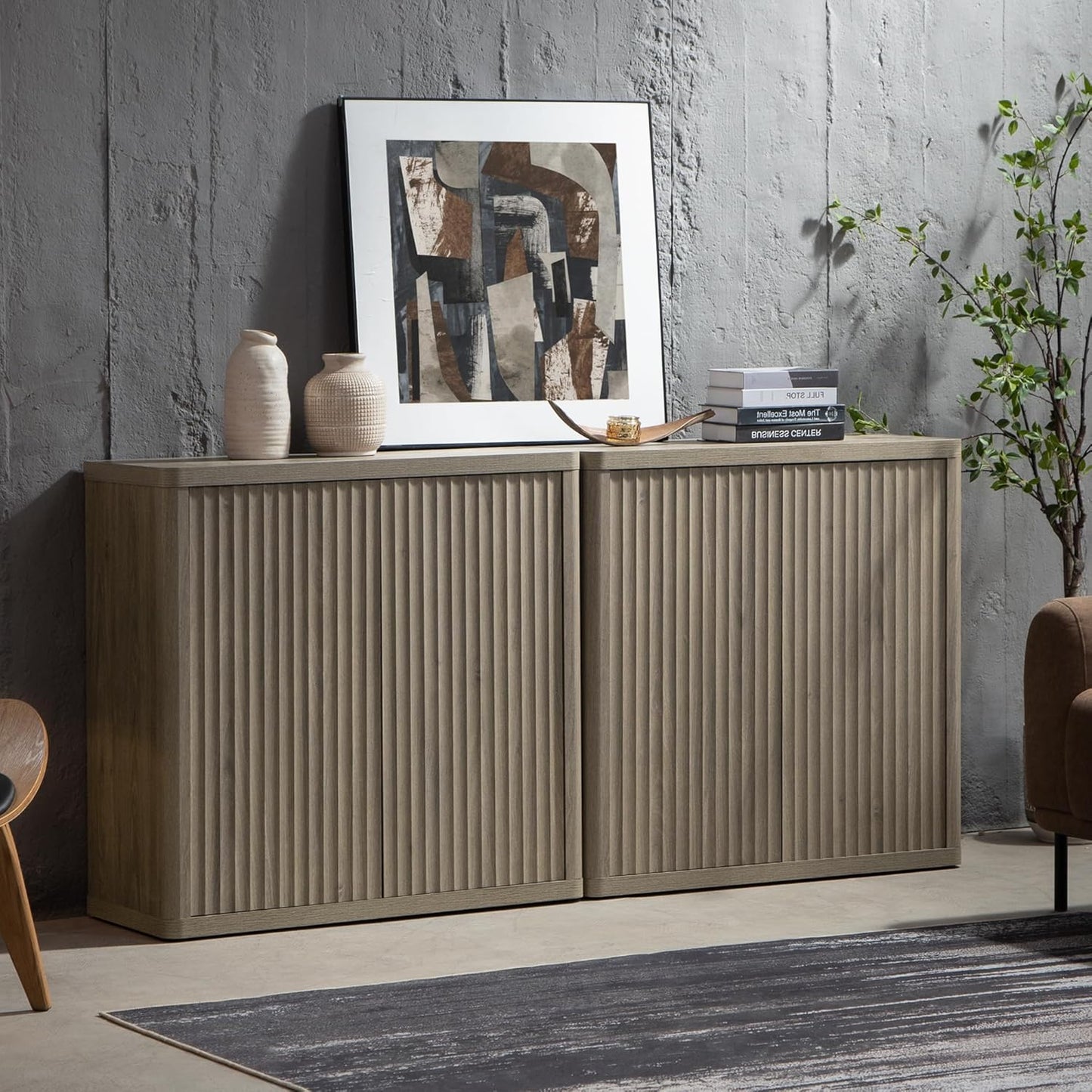 SICOTAS Buffet Cabinet with Storage Sideboard Accent Modern Credenza with Doors & Shelves Fluted 34.6" Tall Media Console Mid Century Coffee Bar Table for Living Room Kitchen Dining Room Hallway