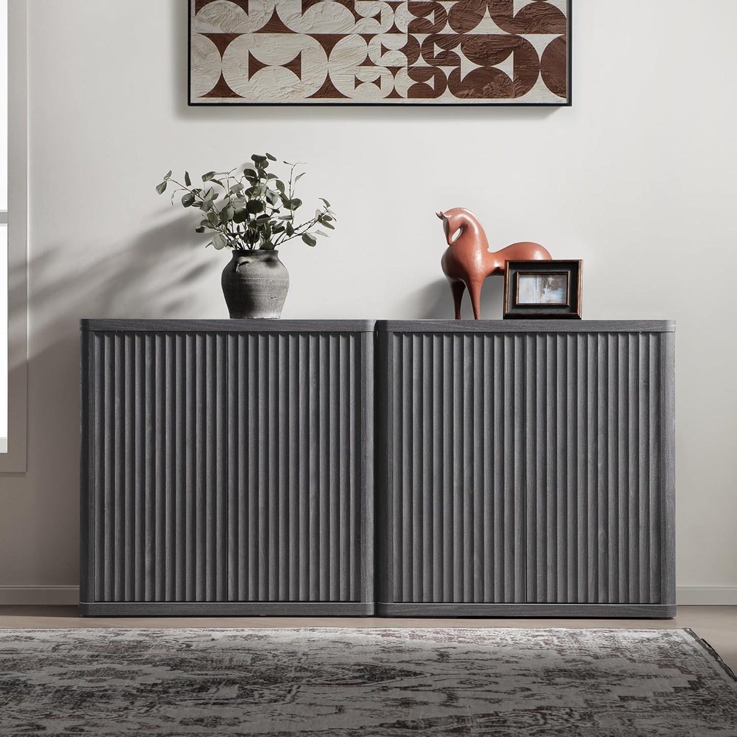 SICOTAS Buffet Cabinet with Storage Sideboard Accent Modern Credenza with Doors & Shelves Fluted 34.6" Tall Media Console Mid Century Coffee Bar Table for Living Room Kitchen Dining Room Hallway