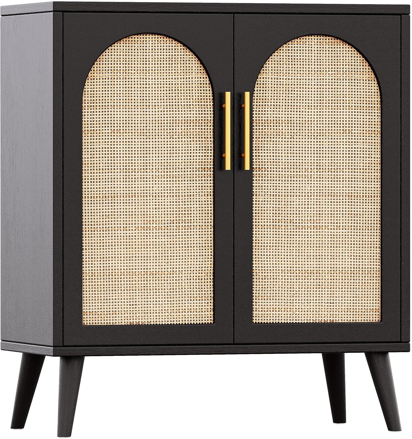 Rovaurx Rattan Storage Cabinet with Doors, Modern Accent Bathroom Floor Cabinet, Sideboard Buffet for Living Room, Entryway, Dining Room and Kitchen, Natural BMGZ108M