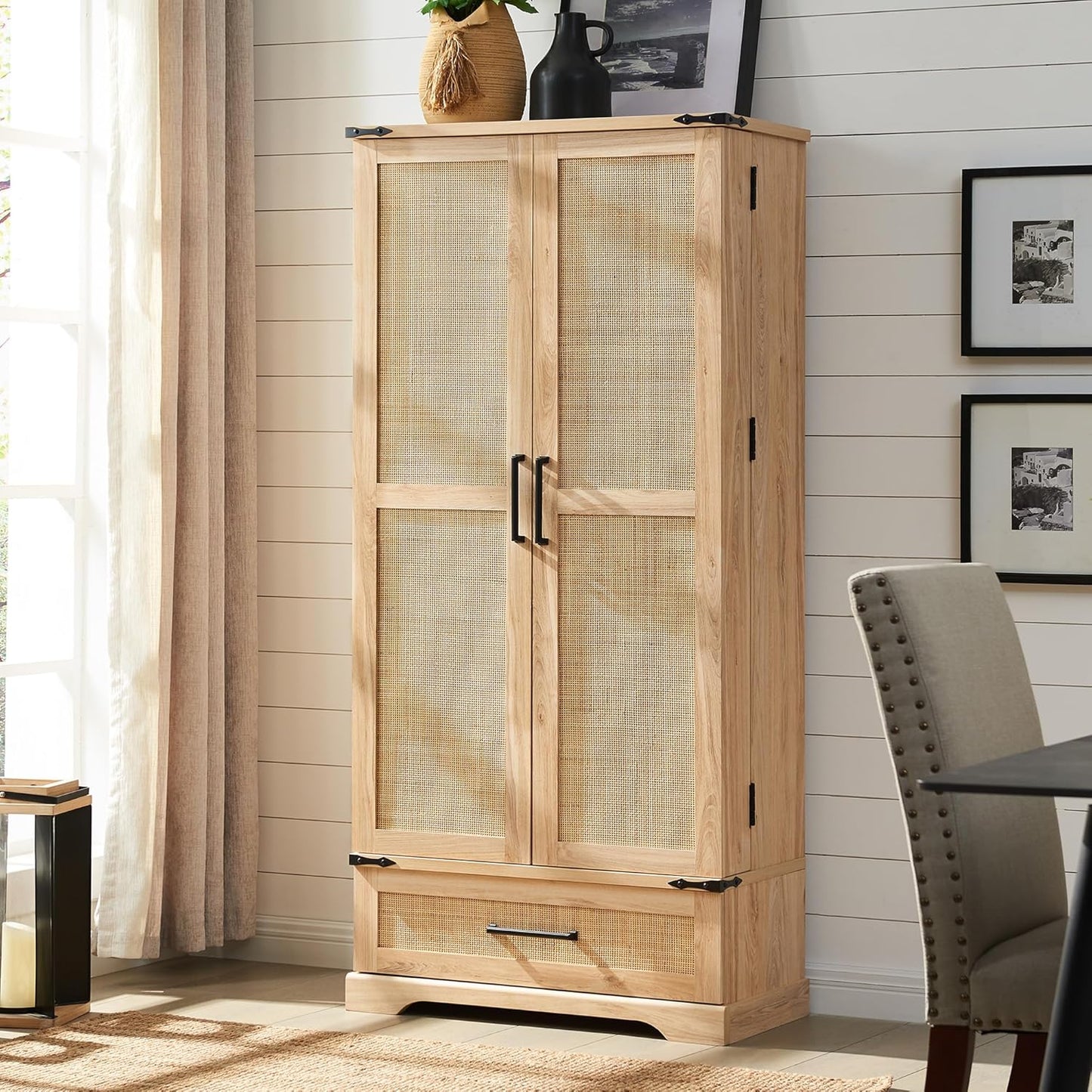 72" Farmhouse Kitchen Pantry Cabinet with Drawer, Tall Storage Cabinet with 2 Barn Doors and Shelves, Versatile Large Rustic Cupboard for Dining Room, Bathroom, Living Room, Laudry, White