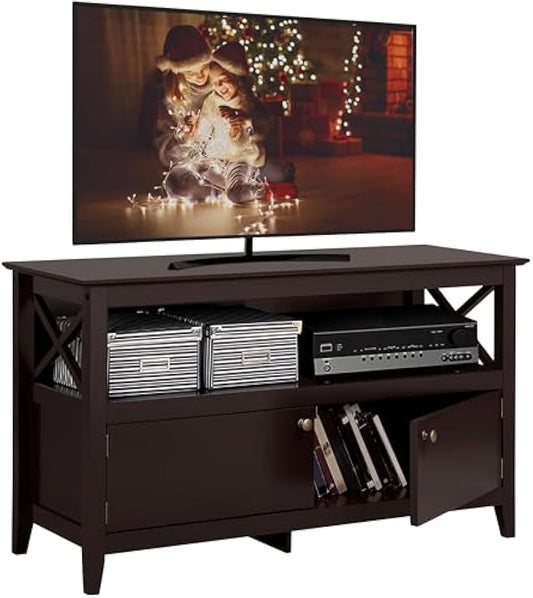 Yaheetech Wooden TV Stand for TVs Up to 48 inch, Media Entertainment Center Table, TV Cabinet Table with Storage Open Shelf & 2 Doors for Living Room, Espresso