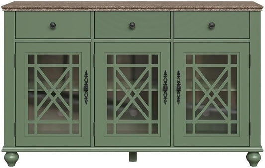 55" Vintage Style Kitchen Buffet Sideboard Cabinet w/Drawers - Green