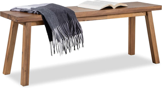Solid Wood Bench - Minimalist Design, Acacia Wood Construction, Natural Color, Versatile for Entryway, Living Room, Bedroom & Outdoors, Easy Assembly & Weather-Resistant