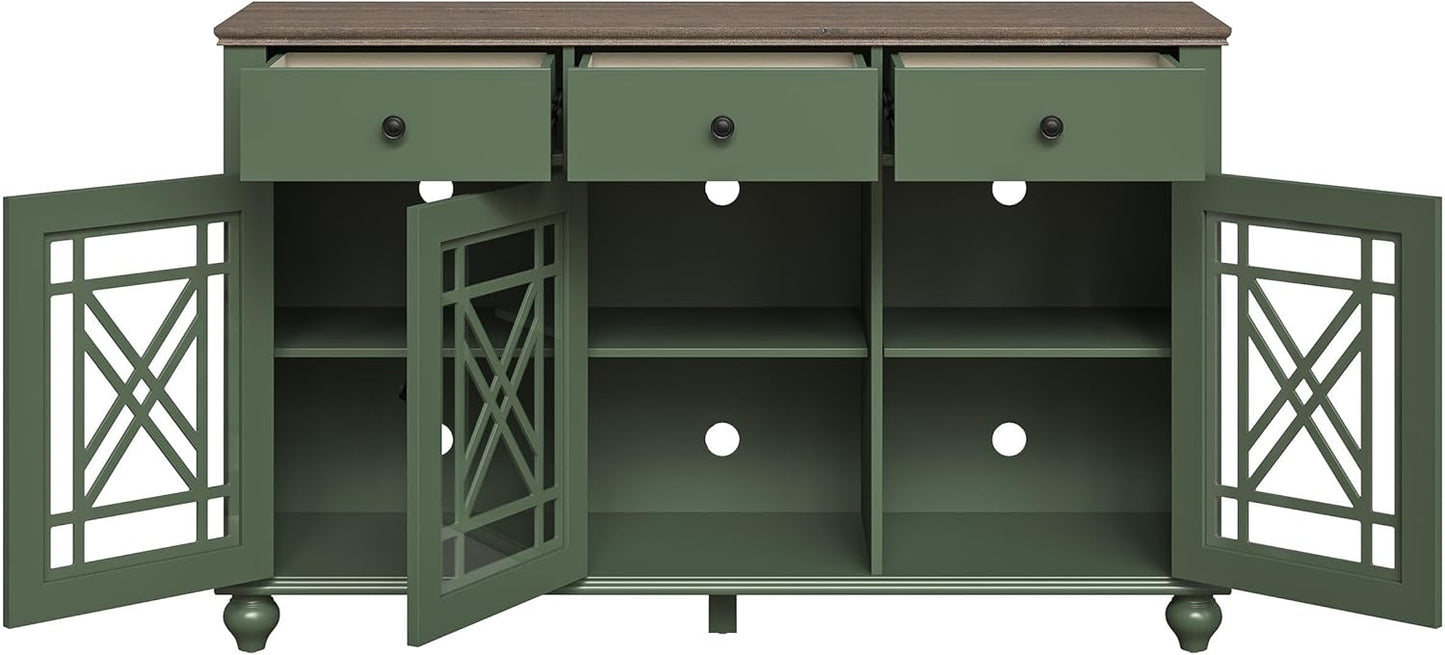 55" Vintage Style Kitchen Buffet Sideboard Cabinet w/Drawers - Green