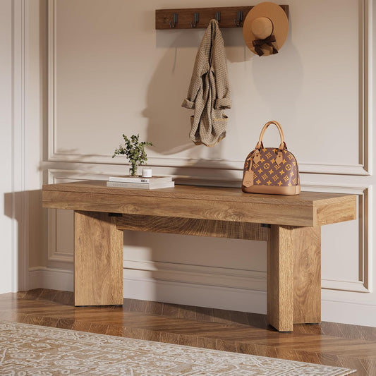 Tribesigns 47" Wooden Entryway Bench, Farmhouse Indoor End of Bed Bench, Long Table Benches Seat for Bedroom, Hallway, Foyer, End of Bed (Rustic Brown)